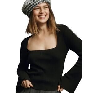 Maeve by Anthropologie Sweater Womens Medium Black Square Neck Bell Sleeve Knit